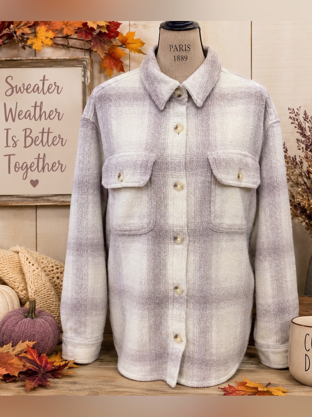 American Eagle Plaid Sherpa Shacket Jacket Overshirt Small Lavender